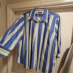 Chaps Blue and Green Blouse with Striking Stripes